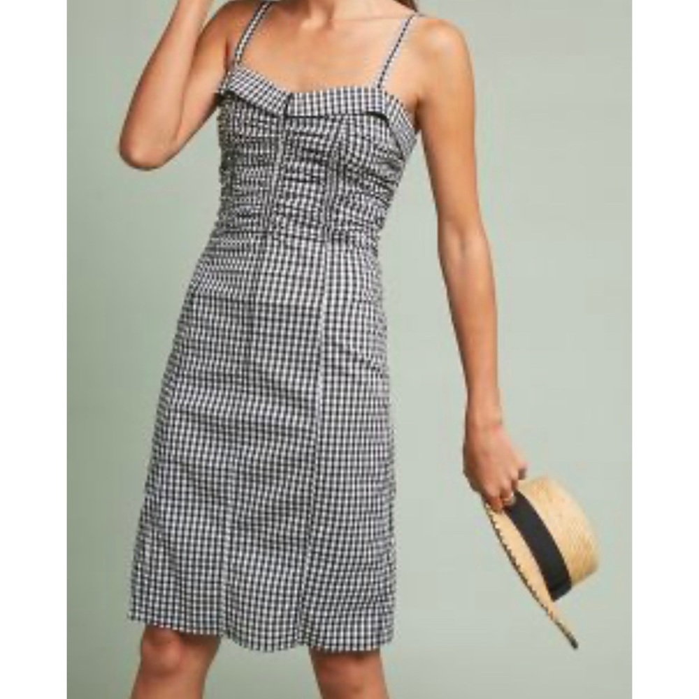 Anthropologie postmark Ruche gingham wiggle dress
